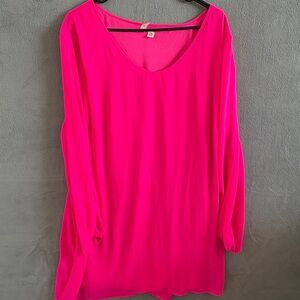 TACERA Flowy Layered Lightweight Blouse 3x Neon Hot Pink